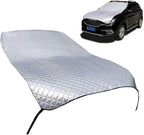 Half Car Cover, Snow and Frost Proof Thickened Protection Cover for Windshield Hood, Portable Waterproof Shield with Fixed Straps, Universal Outdoor Car Cloth for All-Weather (Silver)