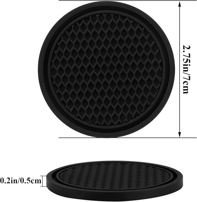 4 Pack Car Coasters, 2.75inch Universal Non-Slip Car Cup Holder Coaster for Car, PVC Cup Pad Mat Car Coasters for Cup Holders for Women (Black)