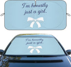 Cute Bow Car Window Sun Shield Blue Aesthetic Cute Coquette Front Window Sun Shade Blocks UV Rays Sun Visor Protector for Car Sedan Truck SUV Accessories 59" L x 31.5" W