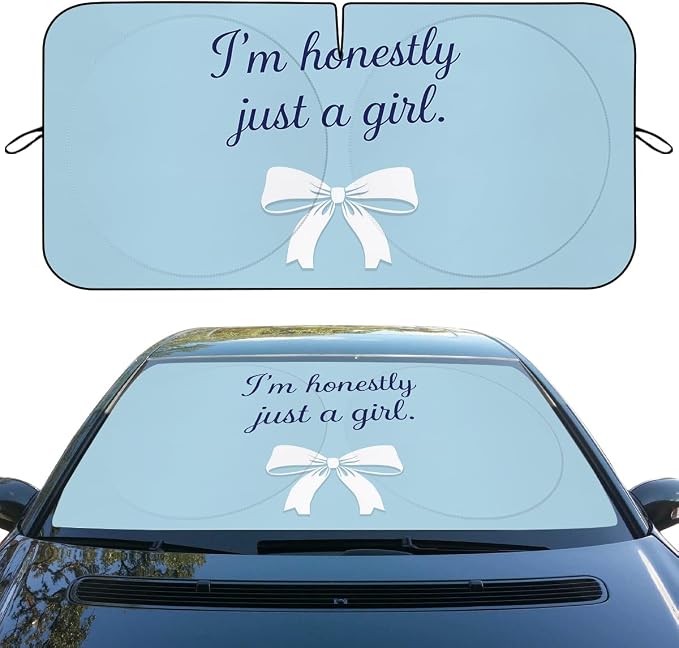 Cute Bow Car Window Sun Shield Blue Aesthetic Cute Coquette Front Window Sun Shade Blocks UV Rays Sun Visor Protector for Car Sedan Truck SUV Accessories 59" L x 31.5" W