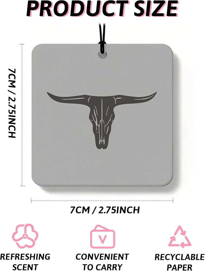 Boho Gray Western Orange Car Air Freshener 4 Pcs, Preppy Cow Skull Cactus Cowgirl Boots Square Hanging Air Freshener for Closet Drawer Books, Western Car Accessories Mirror Decor for Women