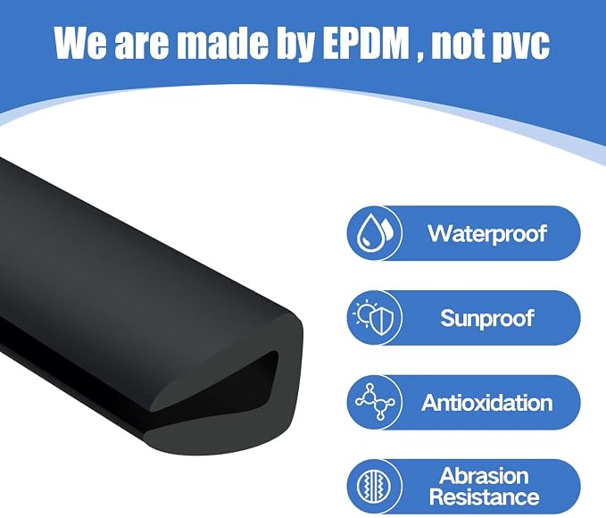 Rubber Edge Trim, 1/8" U Channel Edge Trim, Edge Protector for Glasses or Flexi Glasses, 1/8 in Flexible U Shaped Gasket, Black Color, Length 20 Ft