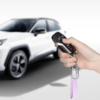 Genuine Leather Car Keychain,Universal Heavy Duty Metal Key Chain Accessories,Car Fob Key Keychain Holder with 360 Degree Rotatable Snap Swivel and Anti-Lost D-Ring for Men Women(Lavender Purple)