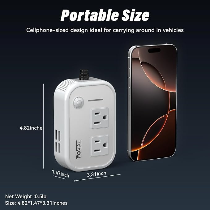 200W Car Power Inverter, 12V DC to 110V AC Car Inverte with 4 USB Ports Car Outlet Adapter, Power Inverter for Vehicles, Car Plug Adapter Outlet for Laptop Computer Charger (White)