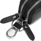 Key Fob Case Genuine Leather, Double Zipper Car Key Holder & Key Wallet with Keychain, Key Pouch for Purse Gift