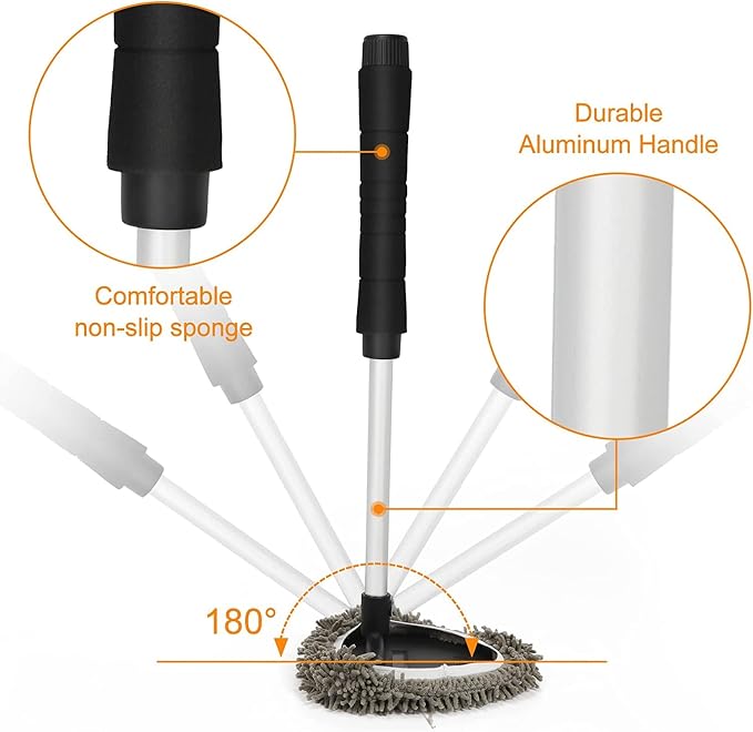 JOYFUL&HOPEFUL Car Windshield Cleaning Tool, Car Inside Window Cleaner Tool with Extendable Handle, 4pc Microfiber and 2pc Chenille, Car Interior Cleaner Tool Anti Fog, Streaks Free