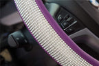 New Diamond Leather Steering Wheel Cover with Bling Bling Crystal Rhinestones, Universal Fit 15 Inch Car Wheel Protector for Women Girls Purple