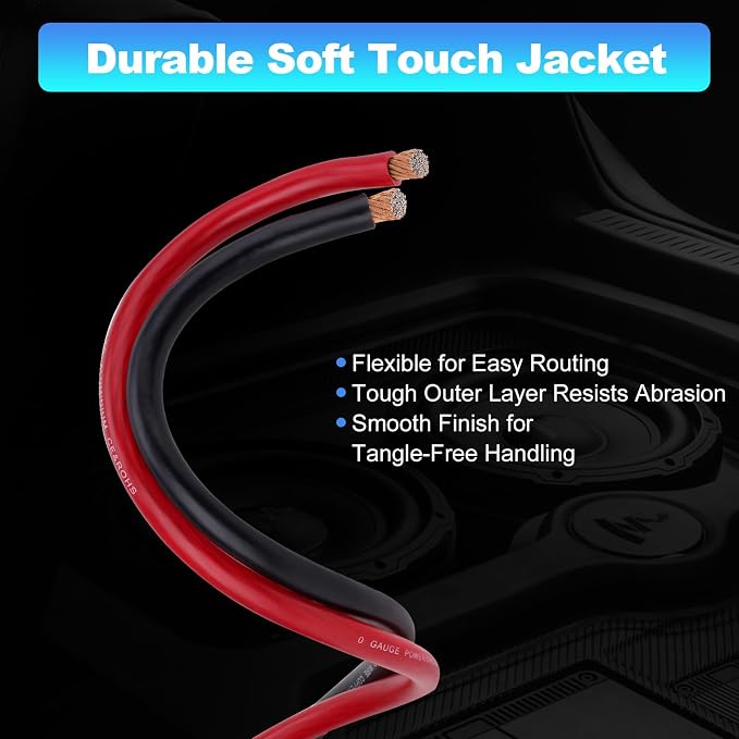 1/0 Gauge Wire 1/0 AWG Battery Cable (20FT Red+20FT Black), Copper Clad Aluminum CCA Amp Wiring Kit, Automotive Wire with Terminals Connectors, for Car Audio Speaker, Marine, RV Trailer