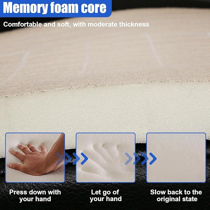 Car Seat Cushion Pad, Memory Foam Automotive Butt Cushion with Non-Slip Silicone Bottom, Breathable Driver Seat Protector for Vehicle, Home and Office Chairs (Black)
