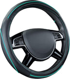Colour Piping Leather Universal Fit Steering Wheel Cover,Perfectly fit for 14.5-15 inches for Various Vehicles SUVs,Vans,Sedans,Cars (Black & Mint)