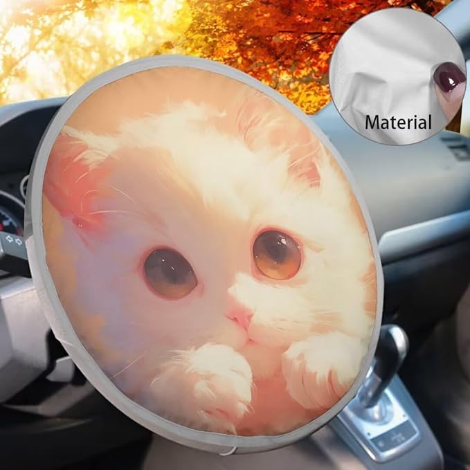 Cat Steering Wheel Sun Shade Cover Anti-Heat Aluminum Foil Steering Wheel Cover Sun Shade, Auto Interior Protector Car Steering Wheel Cover for Women