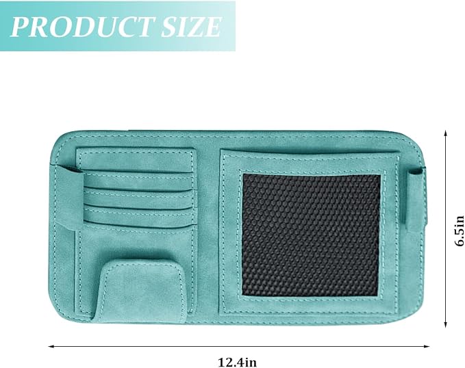 Car Sun Visor Organizer, Multi-Pocket Vehicle Sun Visor Storage Pouch with Sunglasses Clip, Auto Interior Sunshade Eyeglasses Card Holder Organizers, Universal for SUV Sedan Truck (Blue)