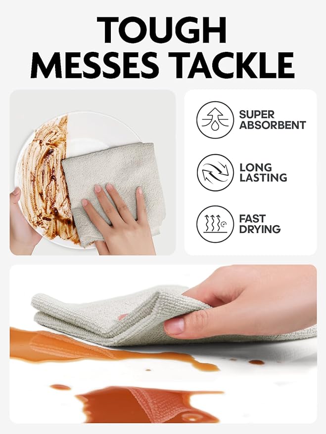 Microfiber Cleaning Cloth Roll- 75 Sheets, 12"x12" (CoolGrey) | Super Absorbent, Lint-free, Tear-away Microfiber Towel Roll, for All-Purpose Cleaning, Reusable Alternative to Paper Towels