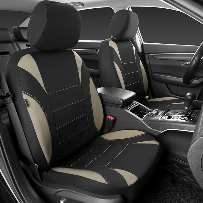 Neoprene EVA Waterproof car seat Covers Front Seats Only, Universal fit for SUV Vehicles Automotive with 5mm Composite EVA Inside,Airbag Compatible (Two Seats 6PCS, Black and Beige)