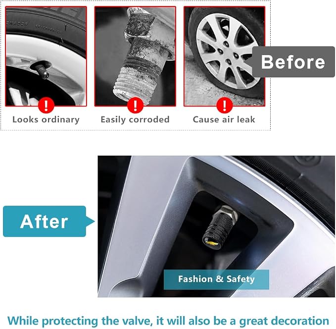Tire Valve Stem Caps for Chevrolet Metal Car Wheel Air caps Auto Valve Stem Caps Accessories 4 Pcs Black