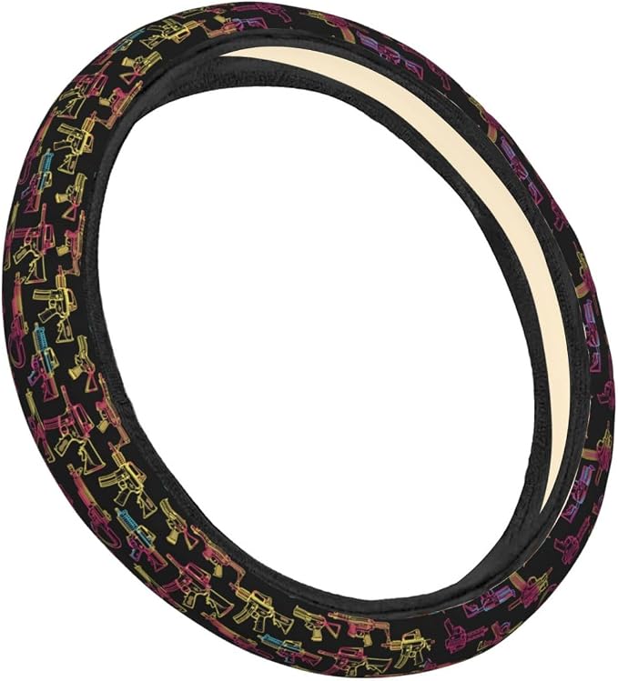 Neon Various Popular Guns Steering Wheel Covers Anti-Slip Elasticity Car Accessories Steering Wheel Protector Universal 15 Inch for Cars SUV Vehicle Truck