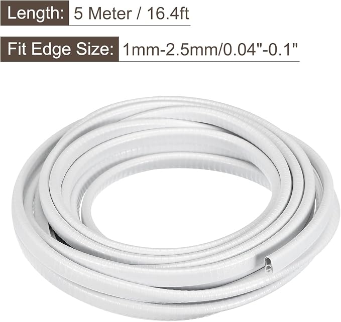 U Channel Edge Trim, 16.4ft Length Rubber Guard Seal Strip Edge Protector Fit for 1-2.5mm Edge, (15/64" W x 25/64" H) White