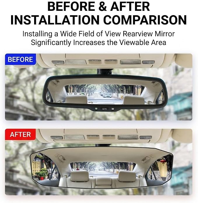 Rear View Mirror for Jeep Liberty 2008-2012, Panoramic Convex Car Mirror Heavy Duty Anti-Shake Curved Clip On Blind Spot Lane Change HD Glass