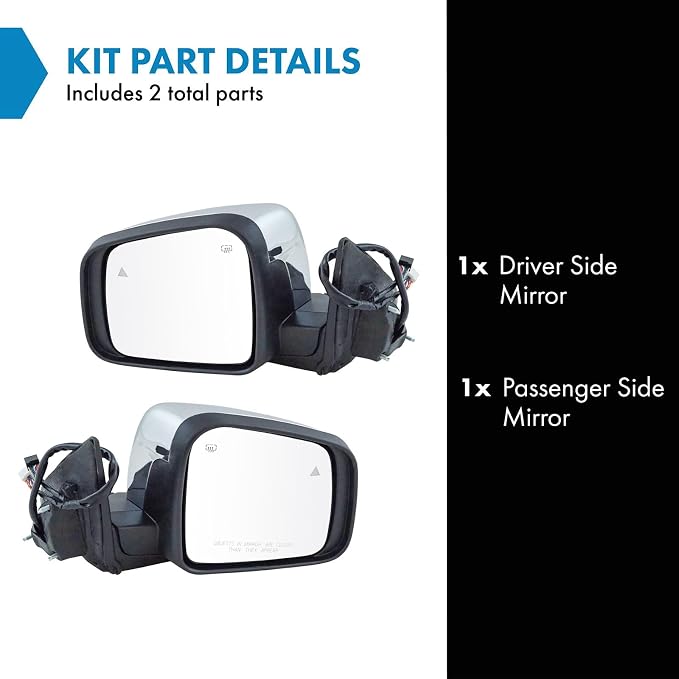 2 Piece Driver and Passenger Side Mirror Assembly Set Electric Adjustment Heated Memory Chrome Compatible with 2011-2022 Dodge Durango with Turn Signal & Blind Spot Indicator CH1320420 CH1321420
