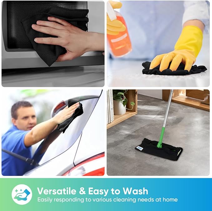 Black Microfiber Cleaning Cloth, 24 Pack Cleaning Towels for Kitchen, Lint Free, Scratch-Free, Highly Absorbent, and Reusable Cleaning Rags for House, Window and Glass, Cars, 11.5 X11.5 inch