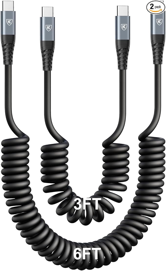 USB C to USB C Cable [3FT+6FT], 2Pack Coiled USB C Charger Cable for Car, Type C Fast Charging Cable Compatible with iPhone 17/16/ 15/Plus/Pro/Pro Max/MacBook Pro 2020/Samsung Galaxy S23