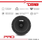 PRO-GM8.4 Loudspeaker - 8", Midrange, Black Steel Basket, 580W Max, 190W RMS, 4 Ohms - Premium Quality Audio Door Speakers for Car or Truck Stereo Sound System (1 Speaker)