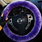 Genuine Fuzzy Wool Sheepskin Fur car Steering Wheel Cover for Adults Girls Women Men,Protector for Universal Steering Wheel 35CM-41CM, Anti-Slip,Comfort Luxurious, Gift for Women (Light Purple)