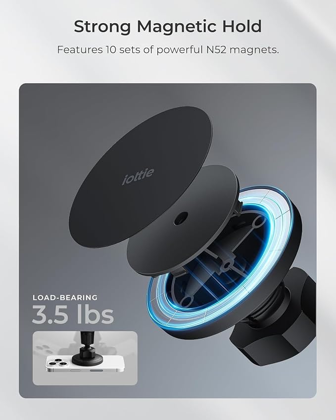 iTap 3 Magnetic Air Vent Car Mount Phone Holder with Magnetic Ring Adapter. Compatible with iPhone, Samsung Galaxy, Google Pixel, Huawei, LG, and All Qi Compatible Smartphones