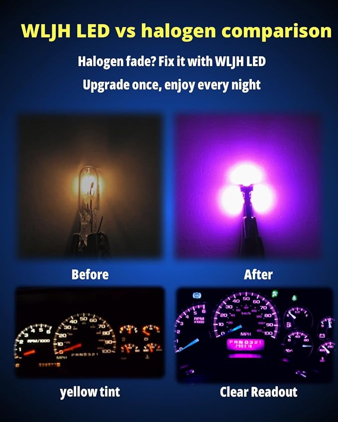 74 Led Bulb Dash Lights Extremely Bright T5 2721 18 37 286 Wedge PC74 Twist Socket Automotive Instrument Panel Gauge Light Kits Dashboard Cluster Shift Bulbs Purple Pack of 20
