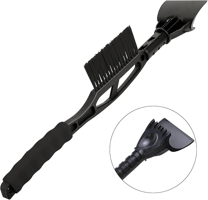 Snow Brush & Ice Scraper, 2 in 1 Detachable Ice Scrapers for Car Windshield Window, Heavy Duty Vehicle Snow Removal Tool with Grip Handle for Cars Trucks SUVs, Winter Car Accessories (Black)