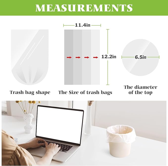 0.5 Gallon Mini 11" x 12" Small Clear Trash Bags, Tiny Bathroom Garbage Can Liners by, Small Plastic Bags for Desktop Trash Bin/Dog/Poop Car, Fit 2 Liters or Less Can (300 Counts, Clear)