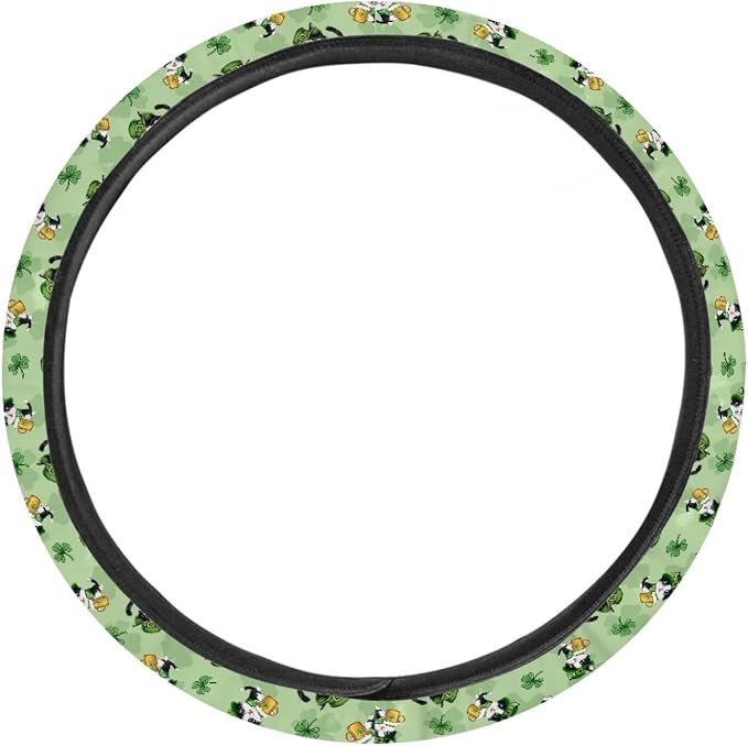 Anti-Slip Steering Wheel Cover Car Wheel Protector for Truck Van Car SUV Auto Steering Wheel Protector Car Accessories, St.Patrick Cat Leprechaun Hat Shamrock Beer Pattern