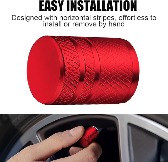 Tire Valve Stem Caps - (4 Pack) Premium Metal Air Caps with Plastic Liner, Durable, Corrosion Resistant and Leak-Proof, Universal Fit for Cars, Trucks, Motorcycles, and Bikes - Red