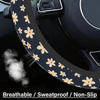 Steering Wheel Cover Neoprene Material Most Cars Men&Women Universal 15 inch Premium Non-Slip Spring Steering Wheel Protector Floral Car Accessories (Daisy Flower)