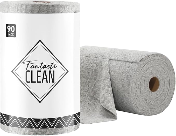 Microfiber Cleaning Cloth Roll -90 Pack, Tear Away Microfiber Towels, 12" x 12", Reusable, Washable, Lint Free, Ultra Absorbent Dishcloth for All-Around Cleaning Supplies (Grey)