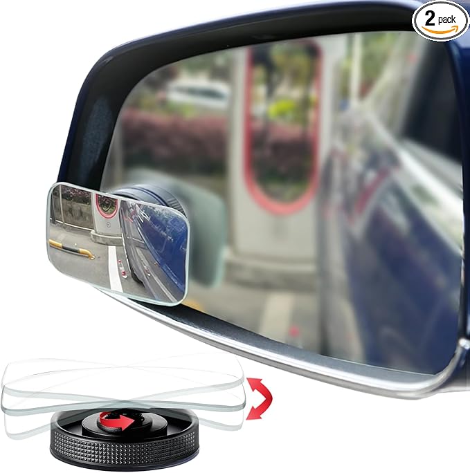 Suction Cup Blind Spot Mirror, HD Glass Frameless Removable Convex Wide Angle Rear View Mirror (Rectangular, Pack of 2)
