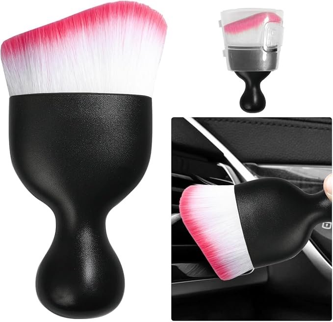 Car Detailing Brush, Curved Soft Bristles Auto Removal Dust Collectors, Universal Vehicle Dashboard, Air Conditioner Vents etc Interior Cleaning Tool Accessories (White/Red)