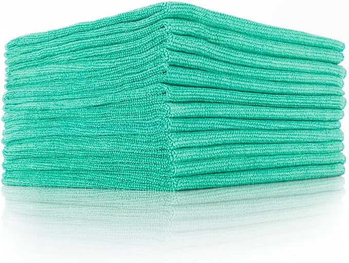 The Pearl - Professional Microfiber Detailing Towel for Ceramic Coating Leveling and Sealant Removal, Safe and Scratch-Free with No Tags, 320gsm, 16in x 16in, Green -12 Pack