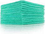 The Pearl - Professional Microfiber Detailing Towel for Ceramic Coating Leveling and Sealant Removal, Safe and Scratch-Free with No Tags, 320gsm, 16in x 16in, Green -12 Pack