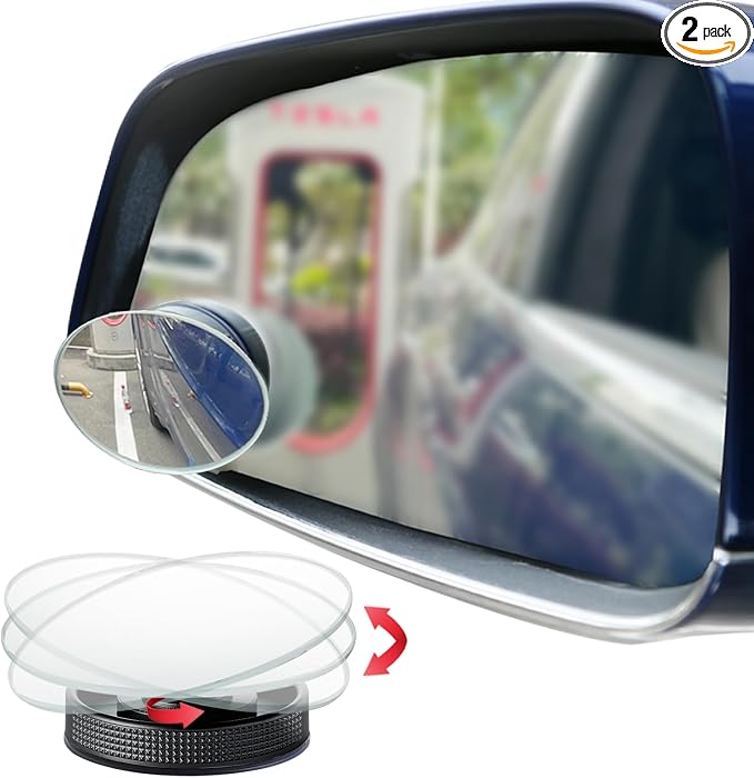 Suction Cup Blind Spot Mirror, HD Glass Frameless Removable Convex Wide Angle Rear View Mirror (Oval, Pack of 2)