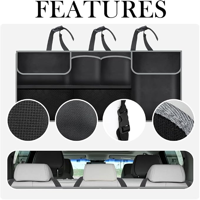Large Capacity Car Trunk Organizer,Six Pockets Trunk Storage Organizer with Adjustable Straps,Wear-Resistant Oxford Fabric Hanging Trunk Organizer for Car Truck SUV