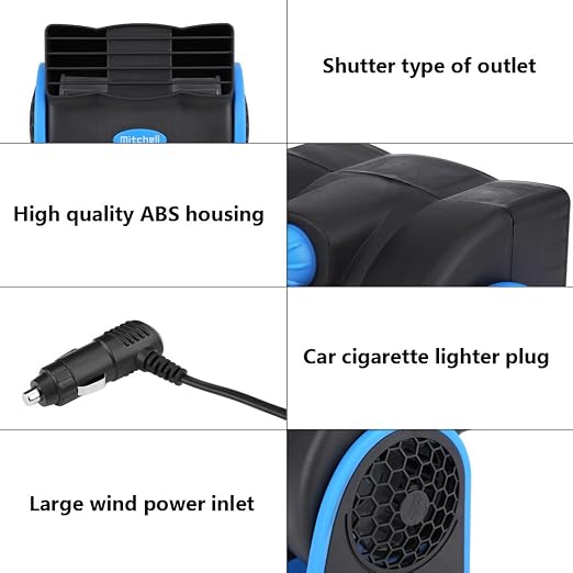 12V Car Auto Cooling Fan, 6.5 x 5.1inch Car Fans Car Vehicle Electric Cooling Fan 2 Speed Auto Mini Adjustable Speed Cooling Air Fan, Cable Length 5.2ft