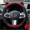 Steering Wheel Cover with Ears Keychain Fit 14-15 inch Black Red | Cute Car Steering Wheel Covers for Women Girls Elastic Breathable Steering Wheel Protector Accessories Universal Size