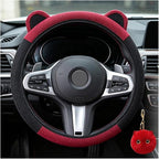 Steering Wheel Cover with Ears Keychain Fit 14-15 inch Black Red | Cute Car Steering Wheel Covers for Women Girls Elastic Breathable Steering Wheel Protector Accessories Universal Size