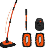 Car Wash Brush, 43" Extendable Car Wash Brush Mop with Long Handle, 15 Degree Curved Soft Car Washing Brushes with Extra Microfiber Brush Head for Truck SUV Cleaning, Orange