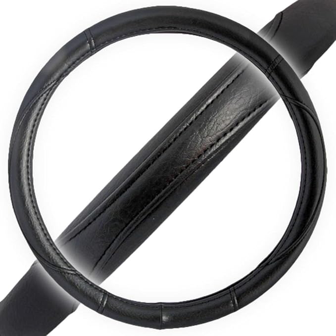 Ergonomic Grip Steering Wheel Cover - Leather Performance Grip for Standard Size Wheels 14.5-15 inch Black