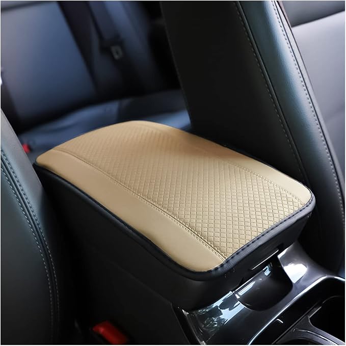 Car Armrest Storage Box Mat, Fiber Leather Car Center Console Cover, Car Armrest Seat Box Cover Accessories Interior Protection for Most Vehicle, SUV, Truck, Car (Beige)