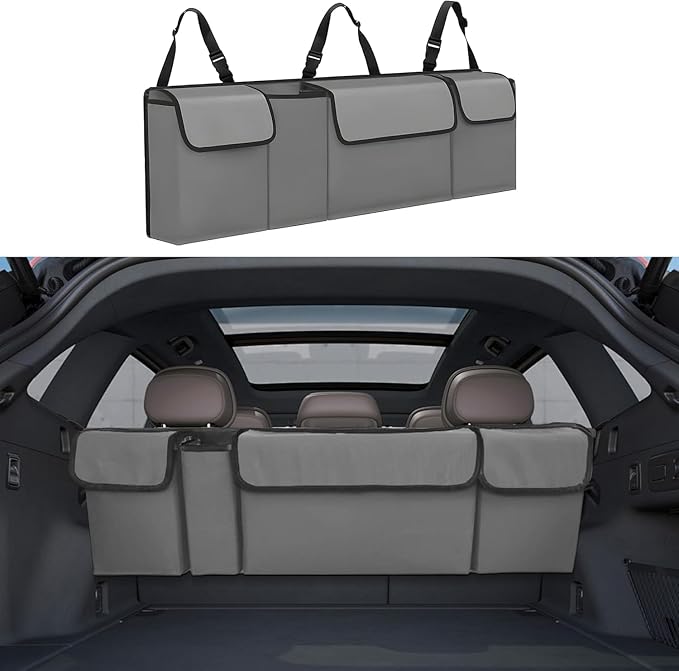 Car Trunk Organizer, Backseat Hanging Large Storage with Adjustable Straps,Waterproof PVC Collapsible Cargo Bag, Car Interior Accessories for Auto SUV MPV (Gray)