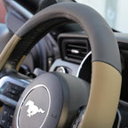 Two Tone Perforated PU Leather Steering Wheel Cover for Car Van SUV Truck, 14.5 to 15 inch, Standard, Beige
