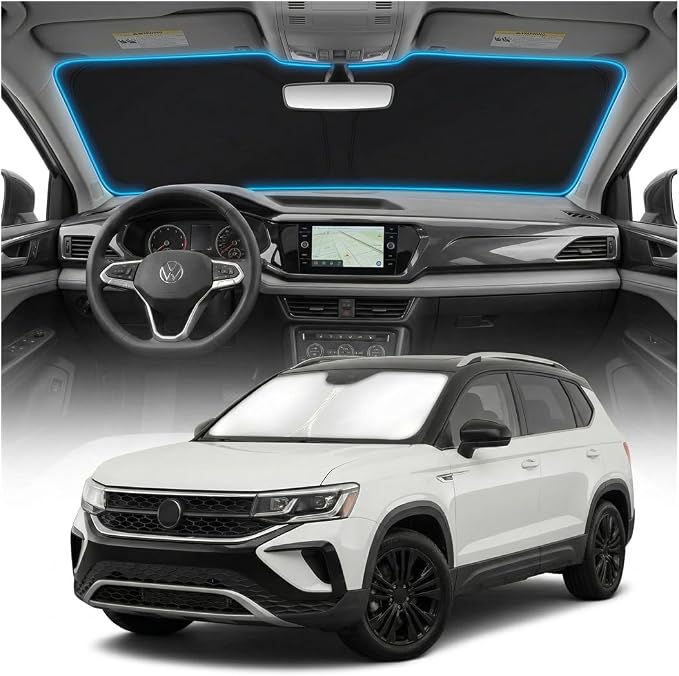for VW Taos Sun Shade Windshield Cover - Custom Fit Taos Accessories 2022-2025 2026 Sunshade Foldable UV Protection & Heat Shield Sun Visor Accessories